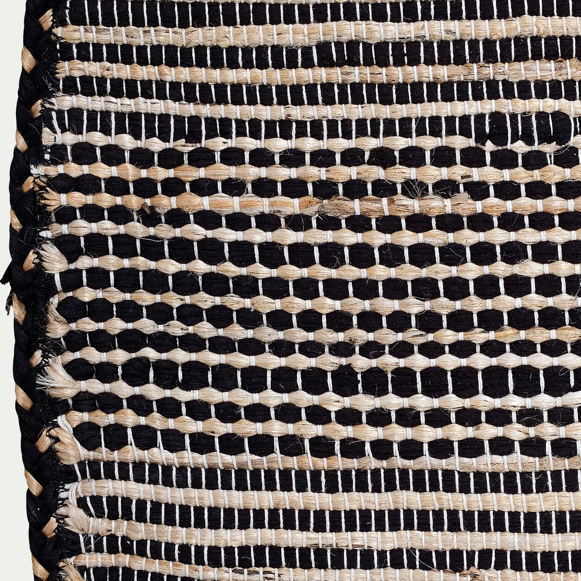 Tapis rond en coton recyclé et jute - noir D160cm