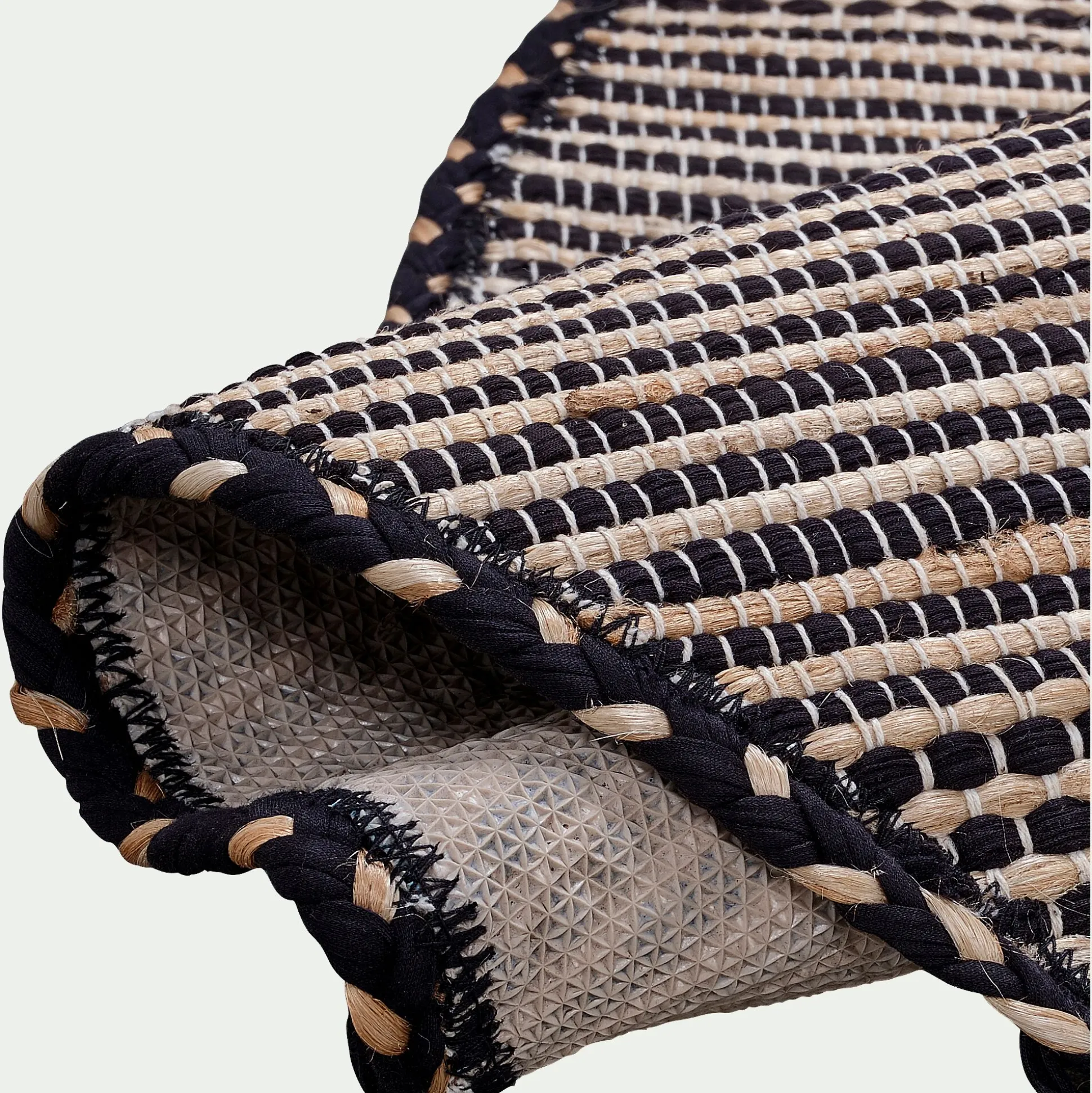 Tapis rond en coton recyclé et jute - noir D160cm