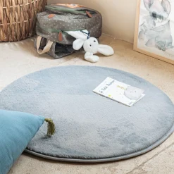 Tapis rond imitation fourrure - gris restanque D70cm