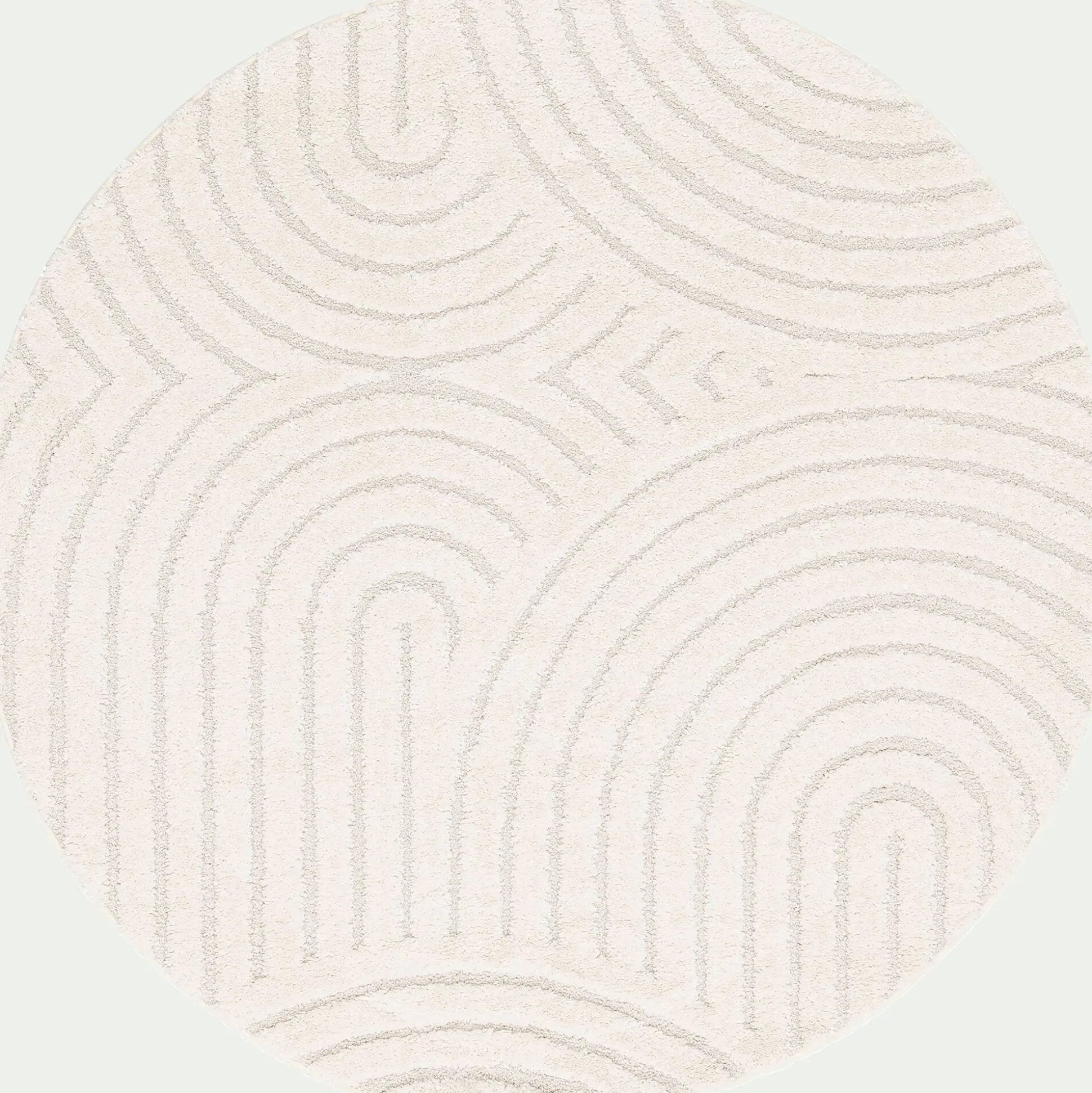 Tapis rond à motifs circulaires D120cm - blanc écru