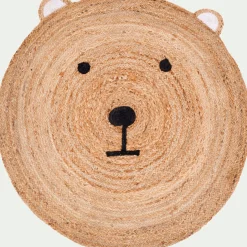 Tapis rond motif tête d'ours en jute d100cm - naturel