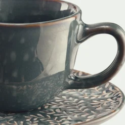 Tasse 9cl et sous-tasse en grès - bleu autan