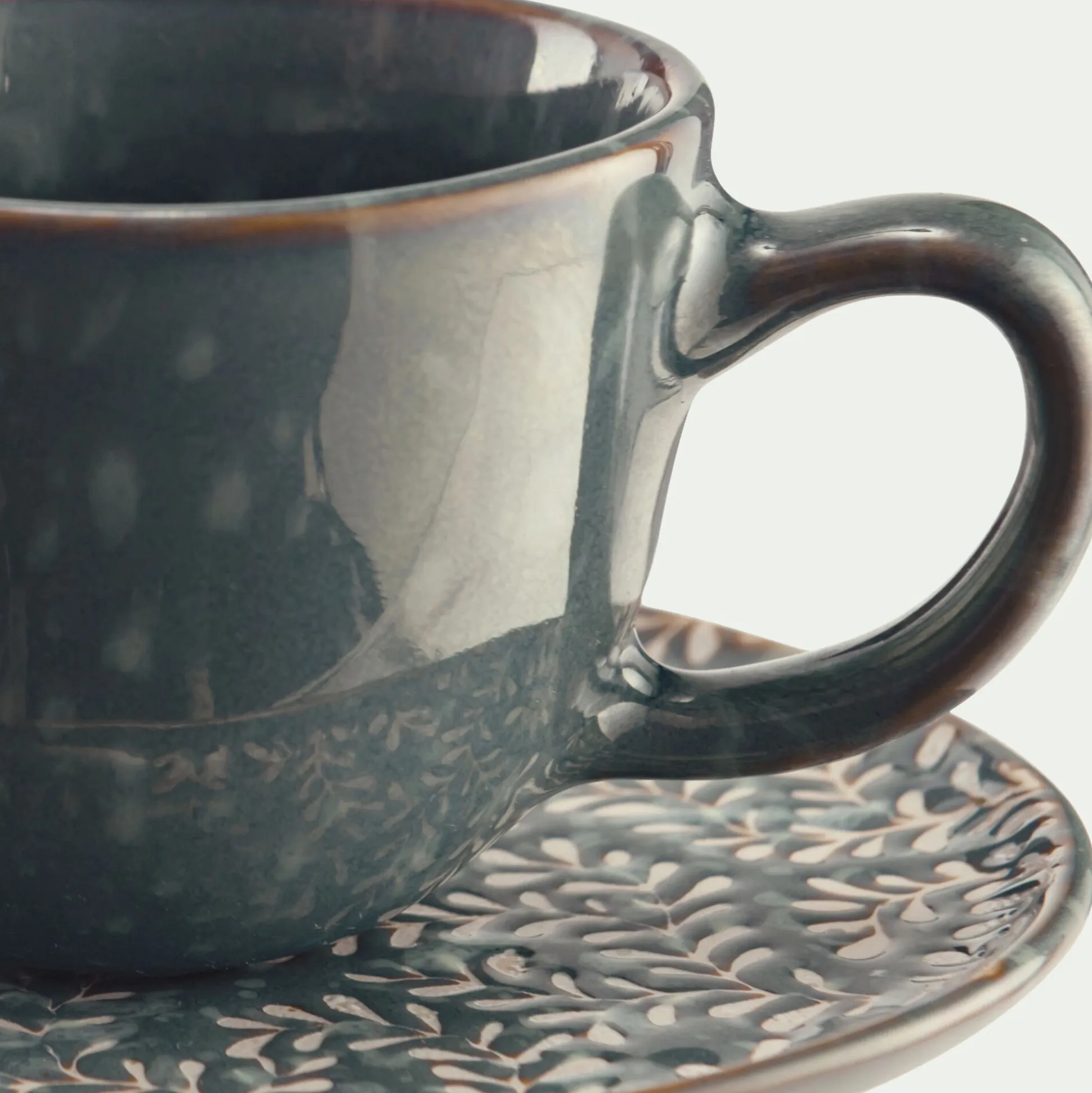 Tasse 9cl et sous-tasse en grès - bleu autan