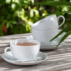 Tasse et soucoupe en porcelaine - blanc 45cl