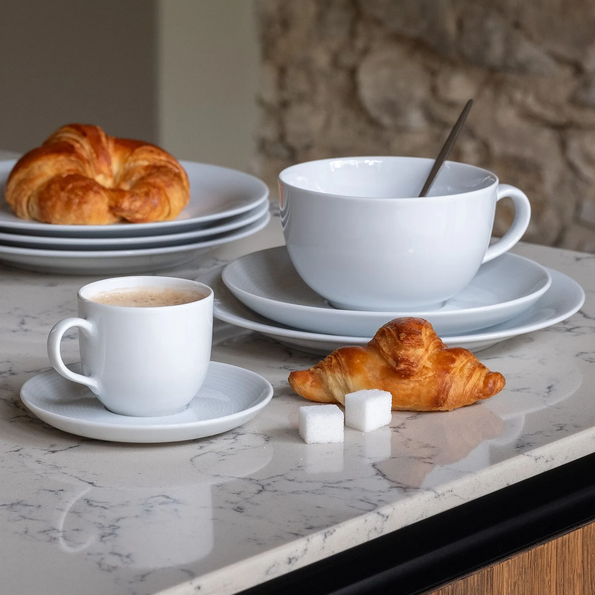 Tasse et soucoupe en porcelaine - blanc 45cl