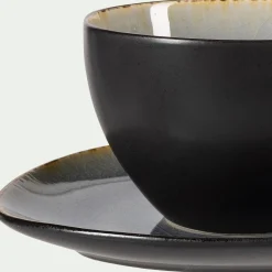 Tasse et sous-tasse en grès réactif D10xH5cm - gris