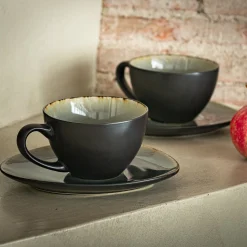Tasse et sous-tasse en grès réactif D10xH5cm - gris
