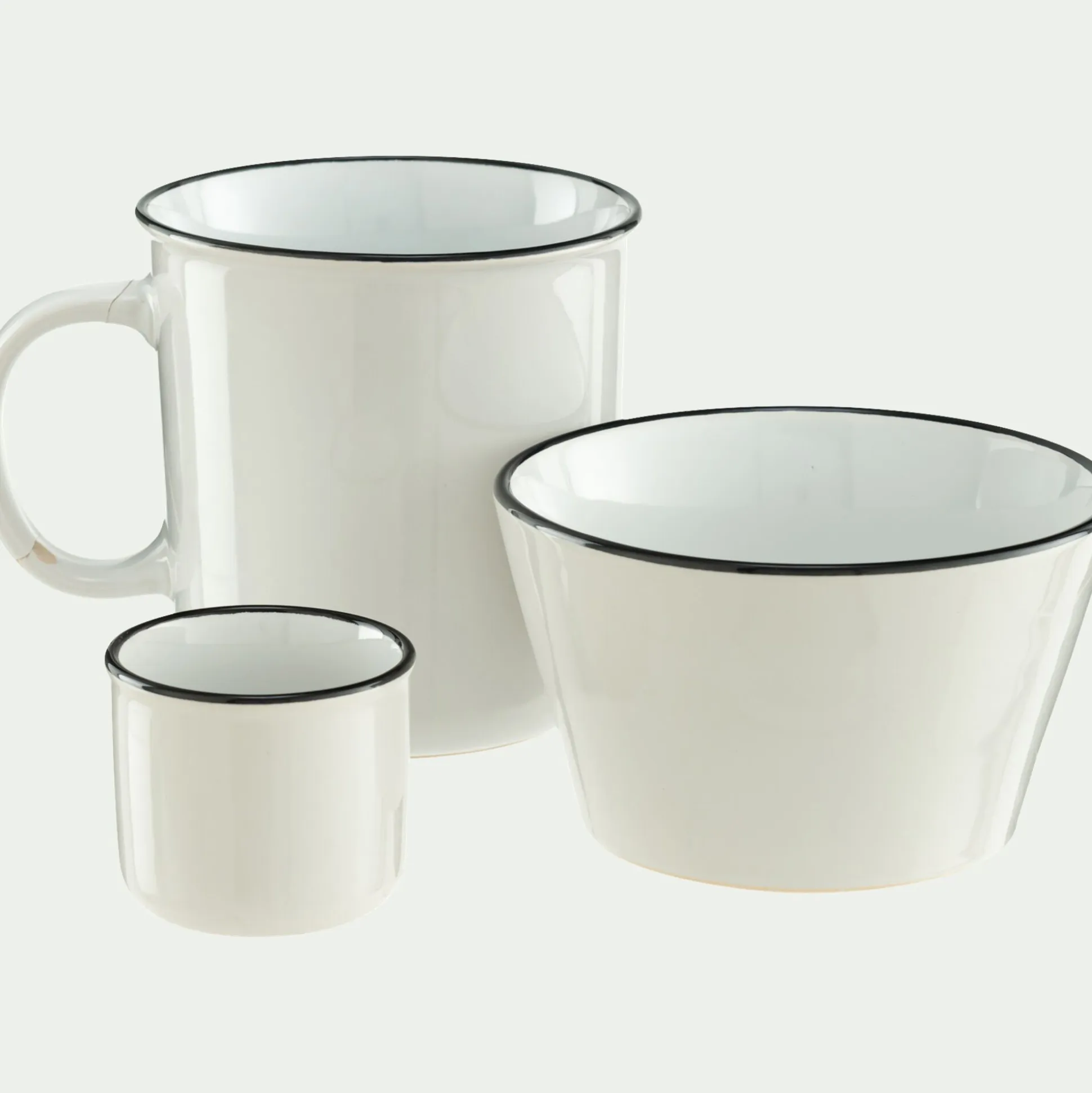 Tasse expresso en grès avec liseré noir 10cl - blanc