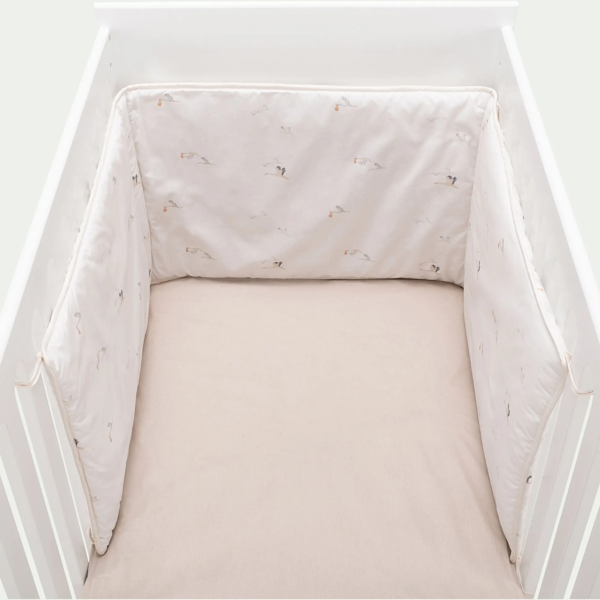 Tour de lit motif cigognes 40x180cm - blanc