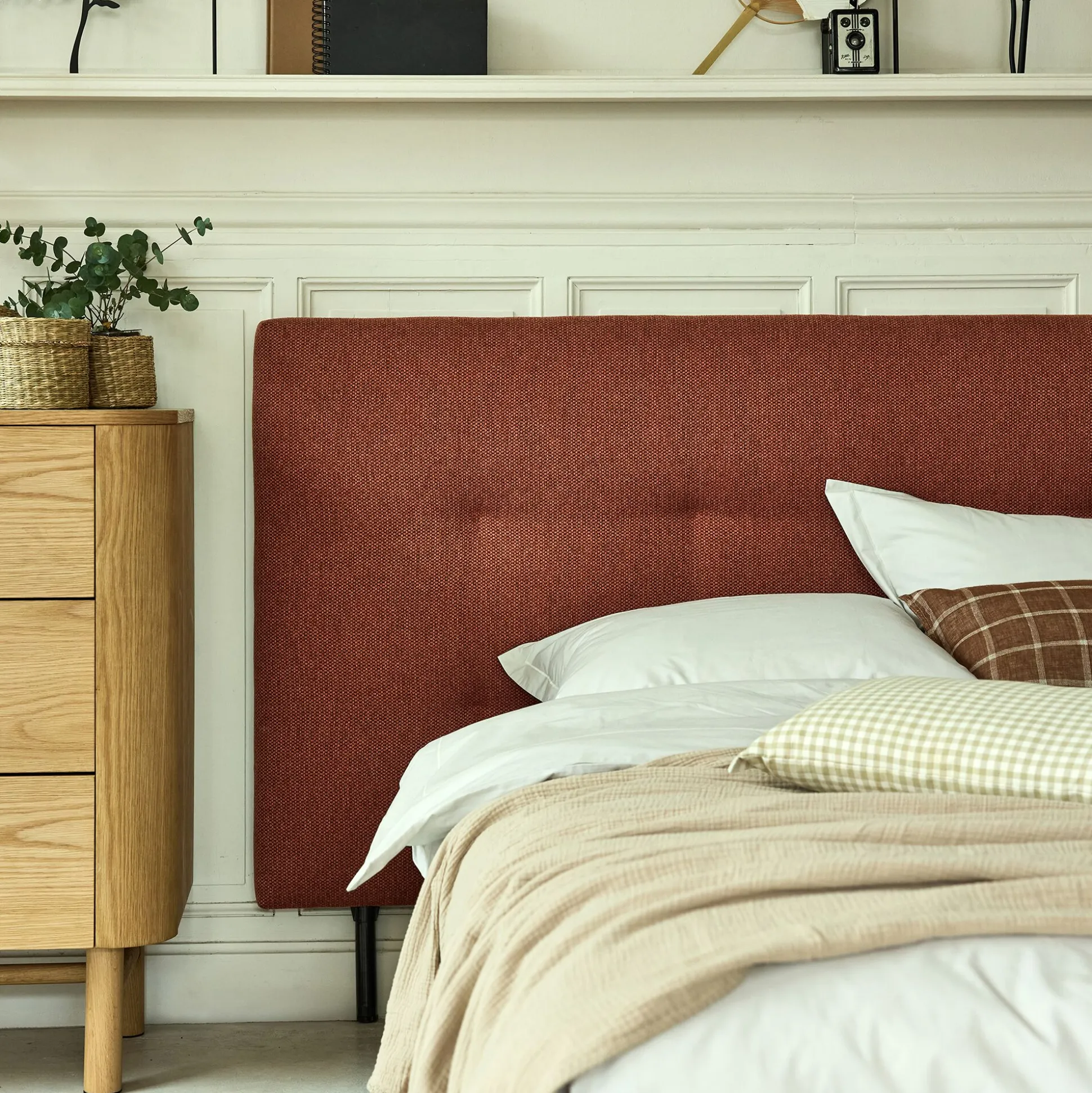 Tête de lit capitonnée en tissu L182cm - terracotta