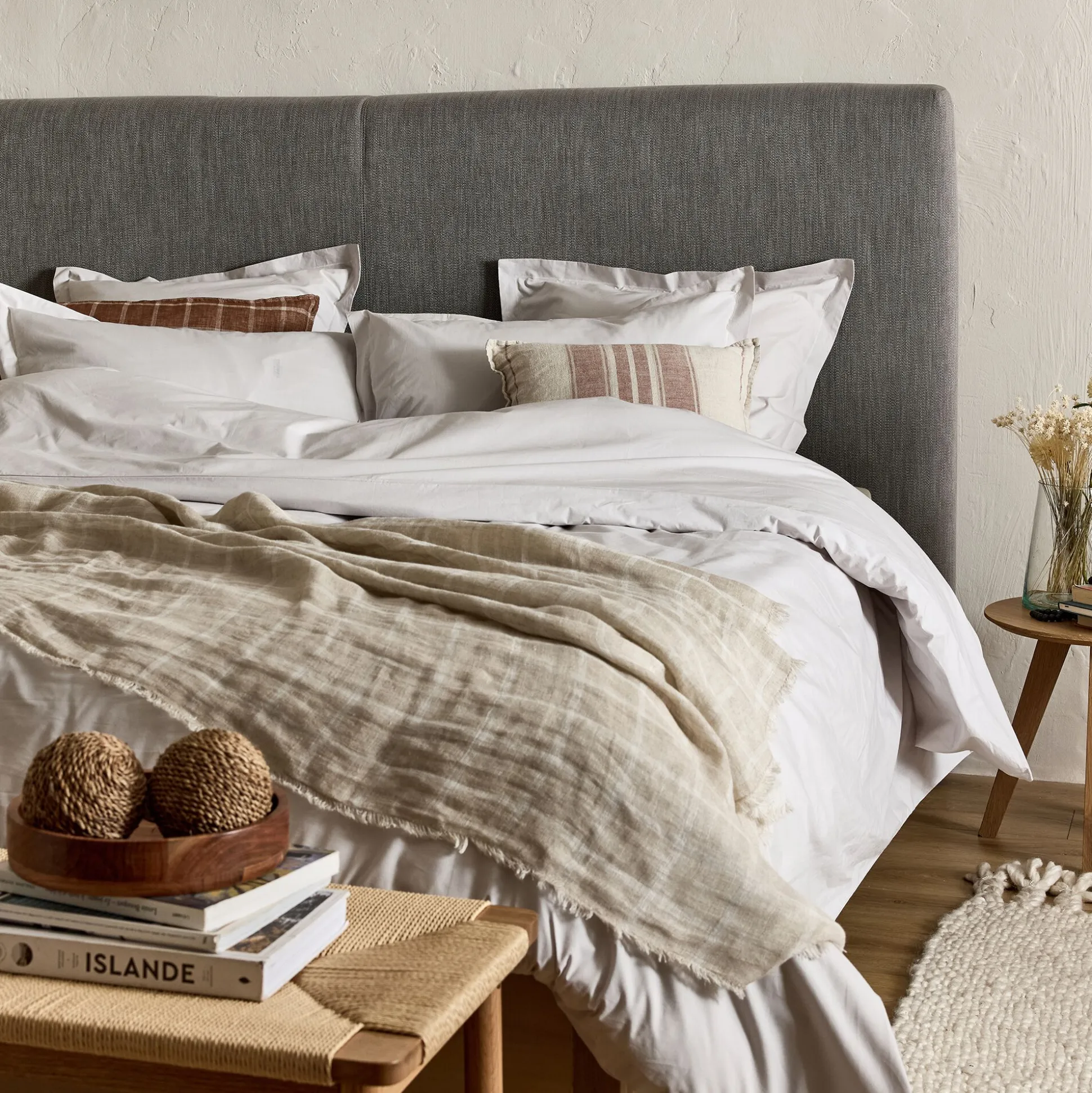 Tête de lit dosseret tapissier en tissu épais 160cm - gris granite