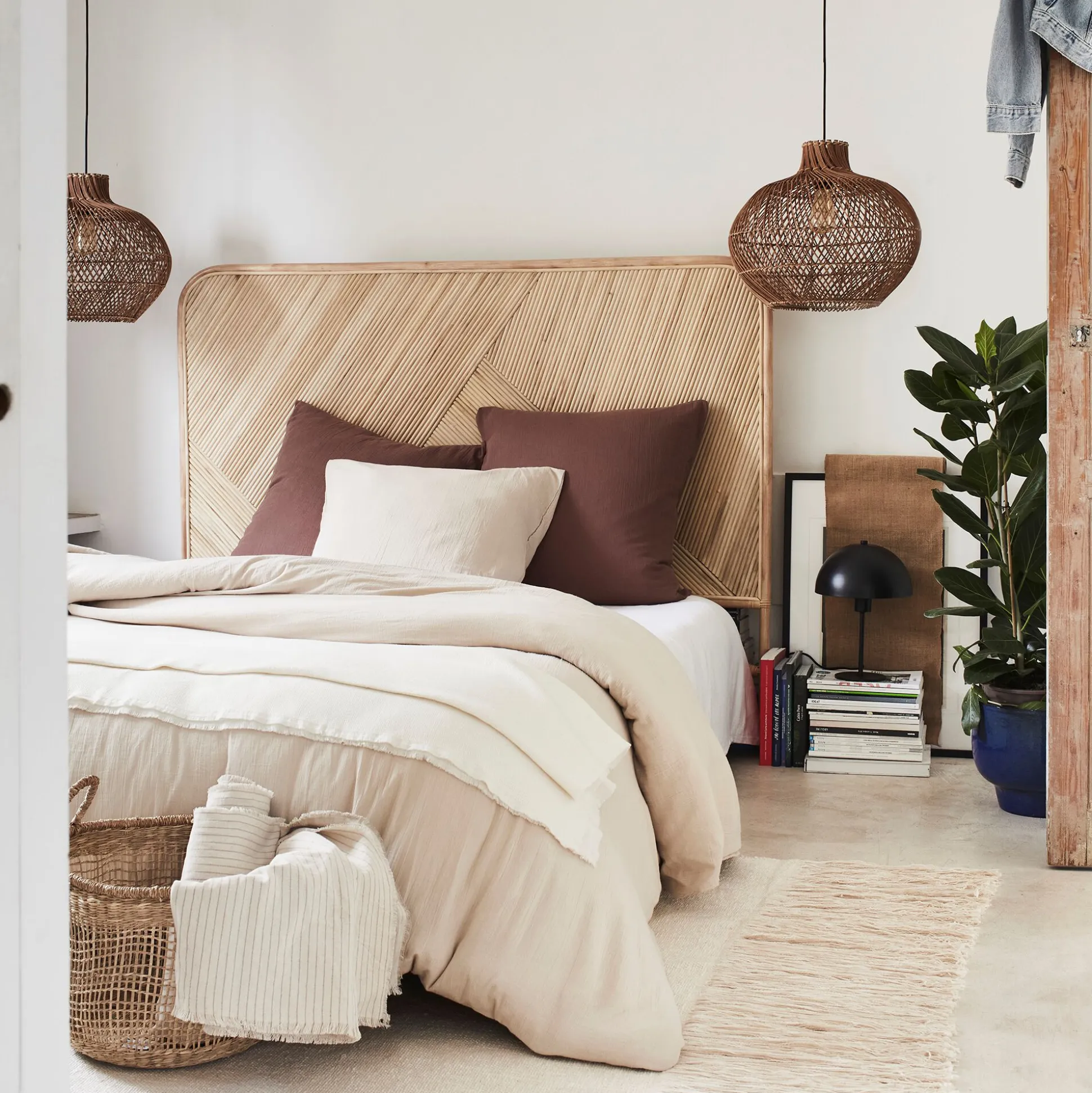 Tête de lit rectangulaire en rotin 130x170 - bois clair
