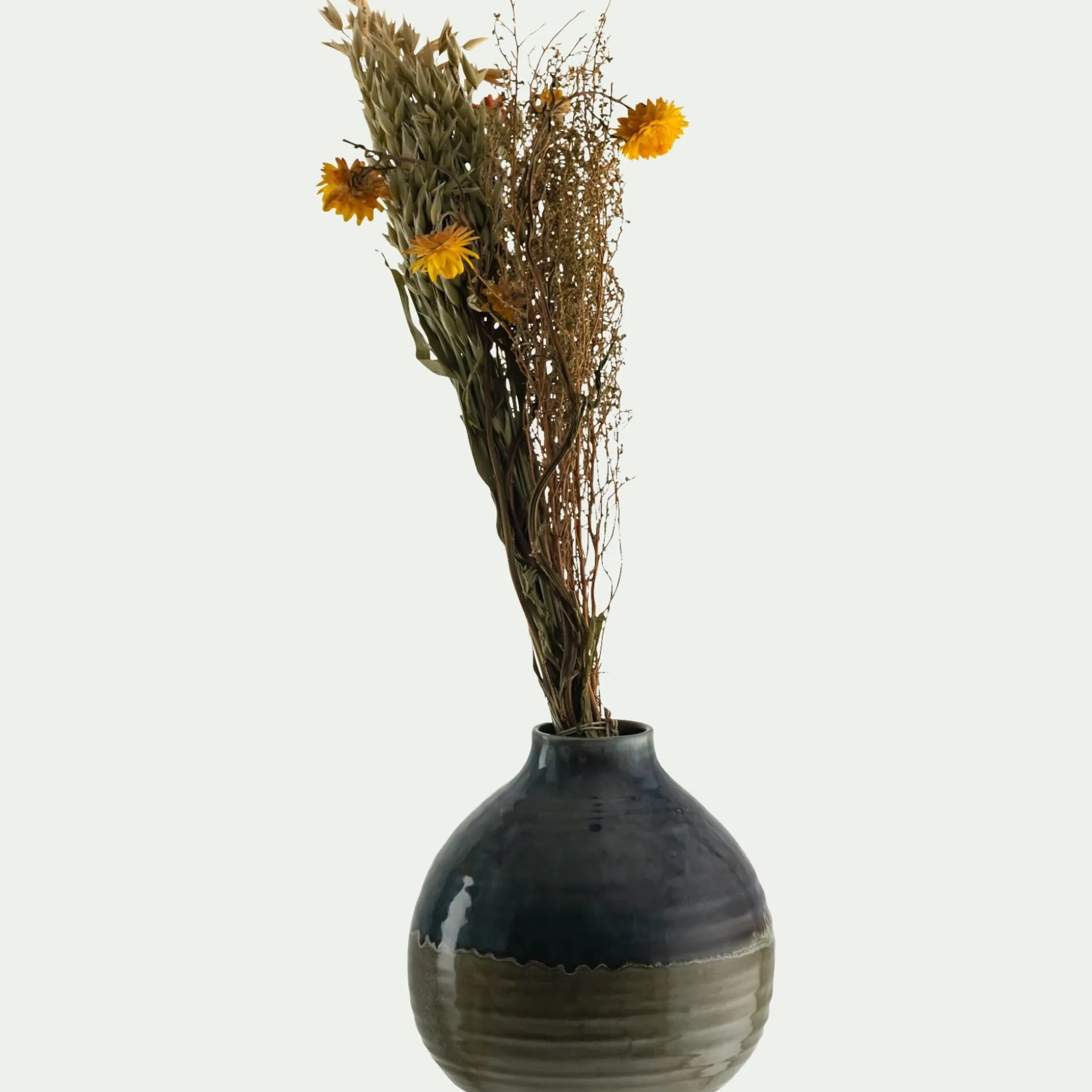 Vase boule en faïence bicolore H17,5cm - vert