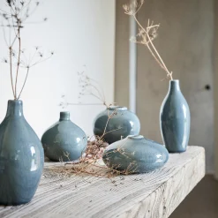 Vase boule en grès 11cm - bleu
