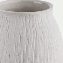 Vase boule en grès strié H10,5cm - blanc