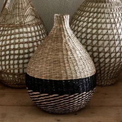 Vase boule en jonc de mer et bambou tressés H33cm - naturel