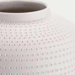 Vase boule texturé en grès D24xH26cm - blanc
