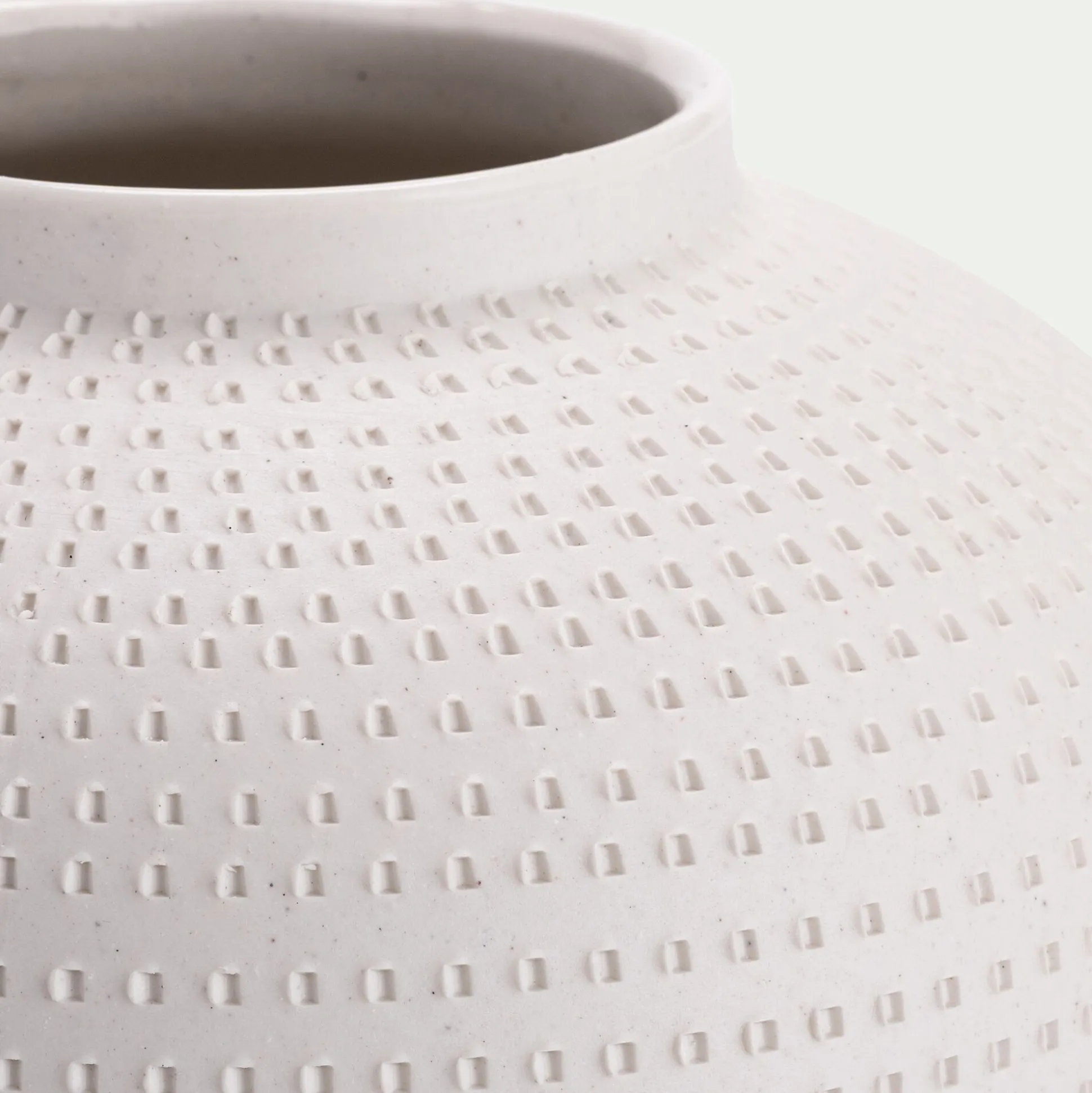 Vase boule texturé en grès D24xH26cm - blanc