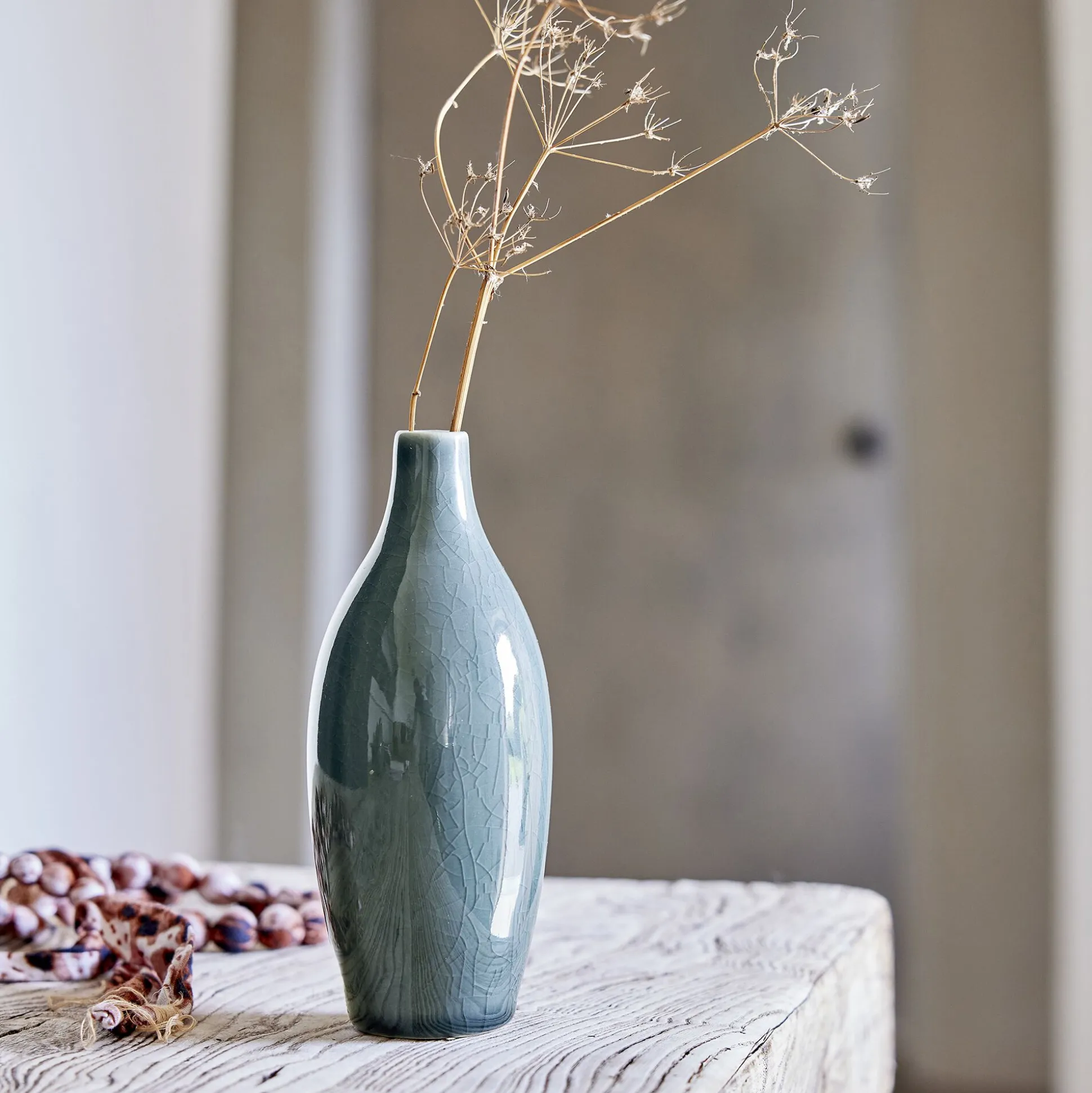 Vase bouteille en grès H18cm - bleu