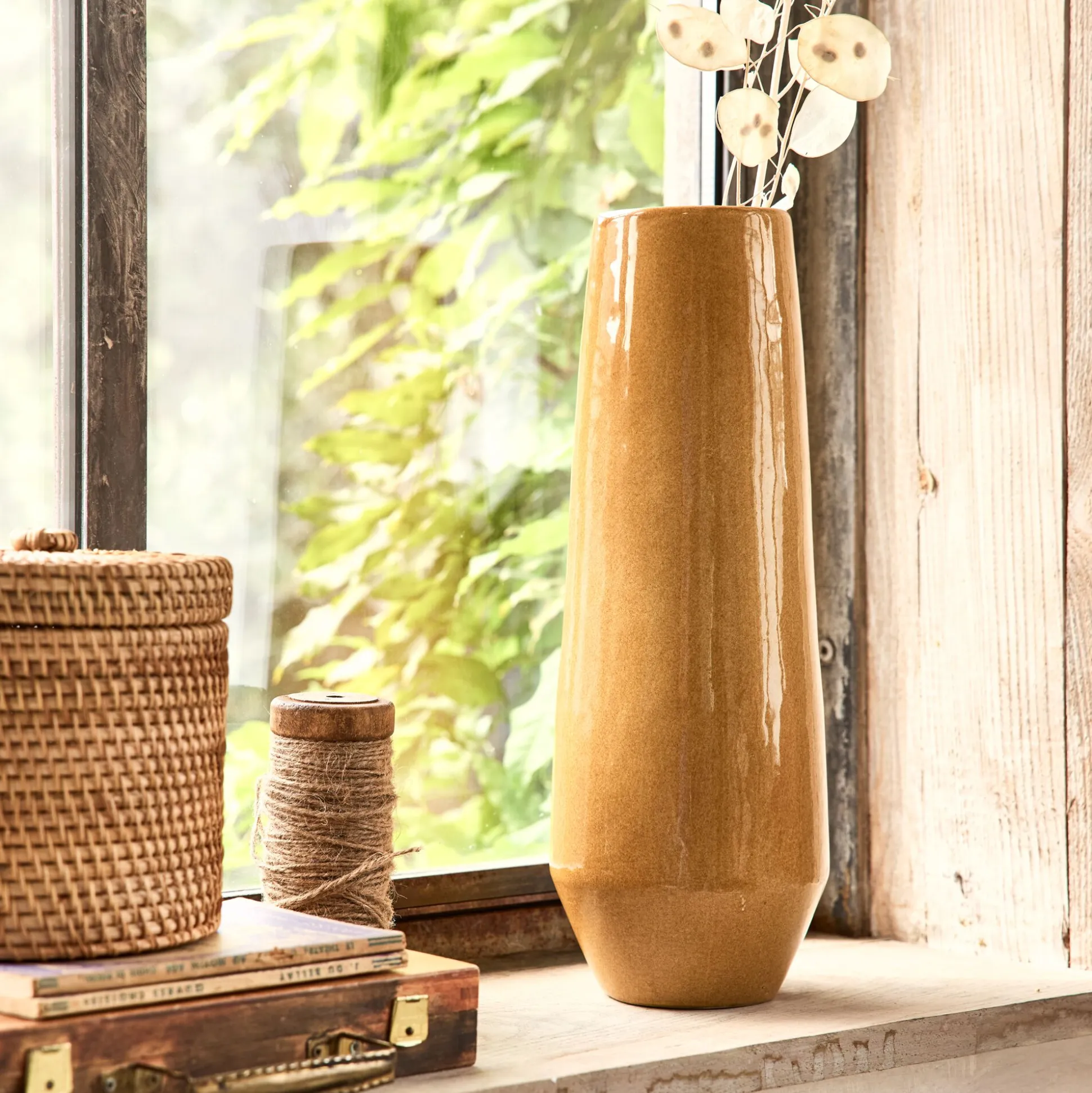 Vase en faïence H34,5cm - jaune miel