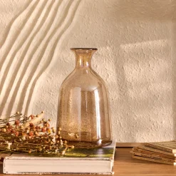 Vase en verre bullé H25,5cm - beige