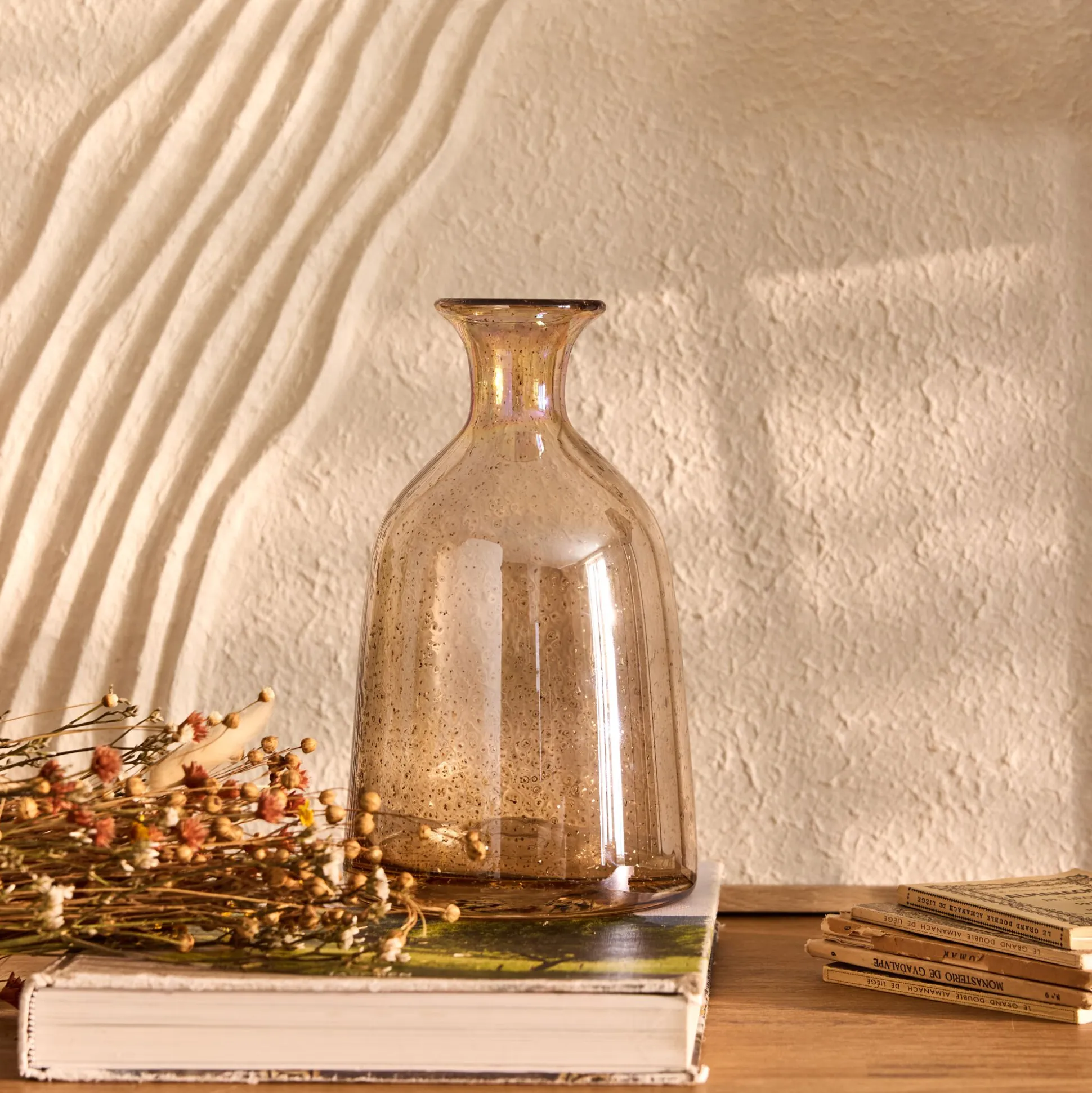 Vase en verre bullé H25,5cm - beige
