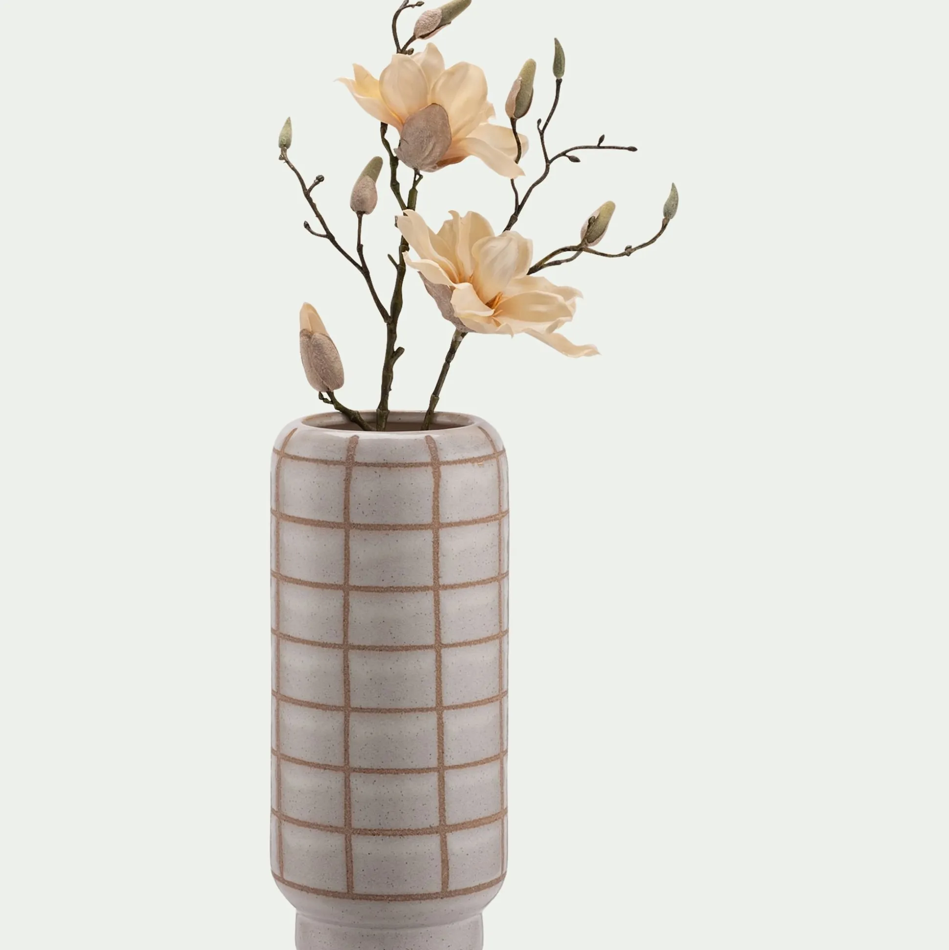 Vase quadrillé en céramique H32,5cm - blanc