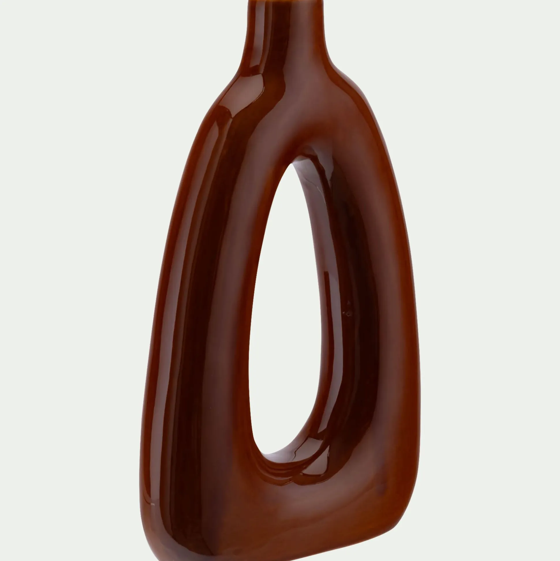 Vase à trou contemporain en porcelaine H31,7cm - marron
