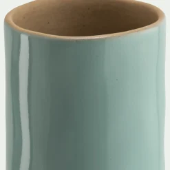 Vase tube bicolore en grès H20cm - bleu