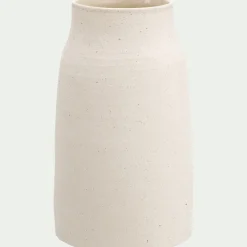 Vase tube en grès moucheté H26cm - blanc