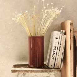 Vase tube en verre H23cm - marron