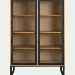 Vitrine en pin massif et métal L120xl45xH175cm - bois clair