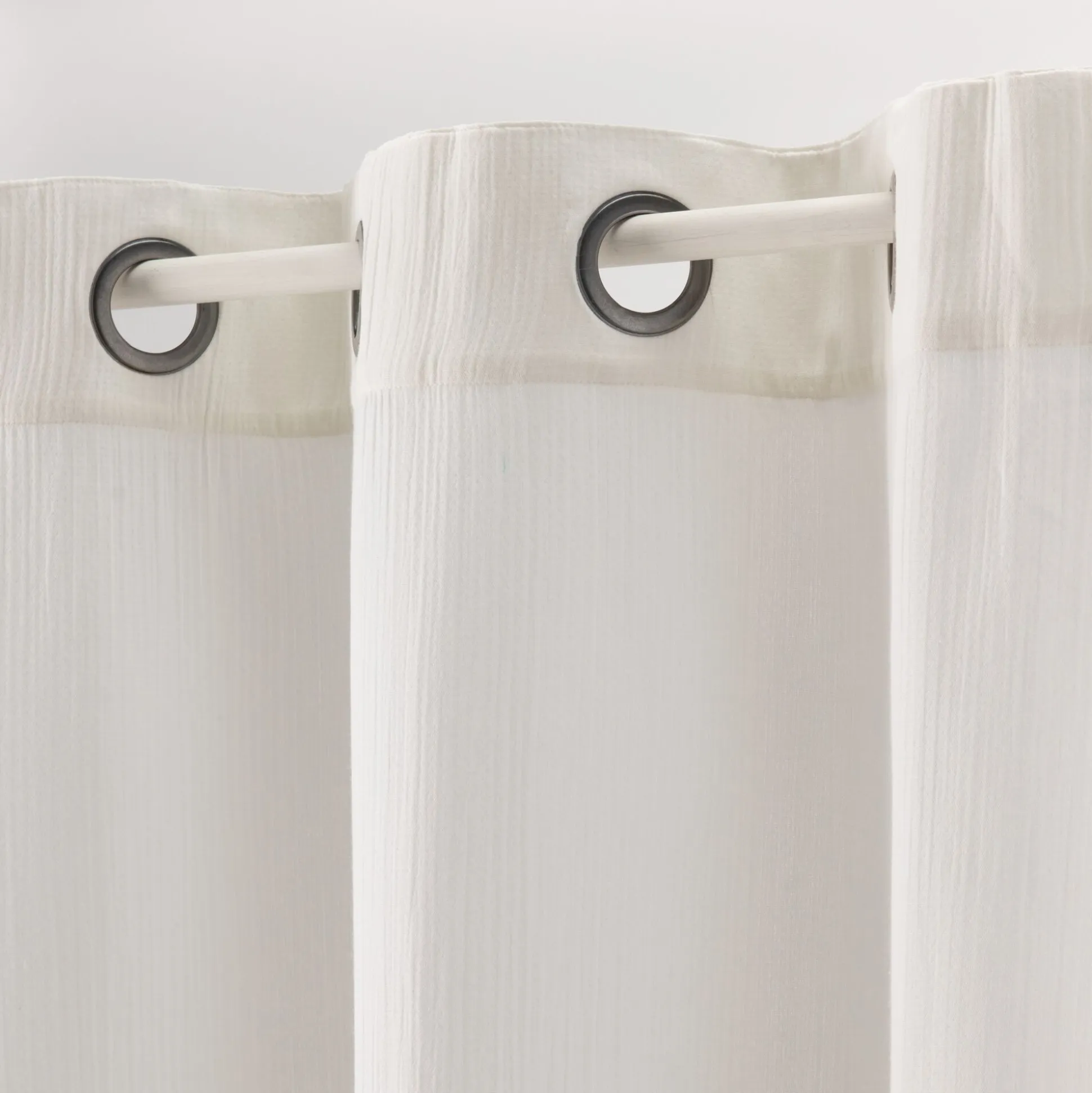 Voilage à œillets en double gaze de coton finition franges 130x250cm - blanc écru